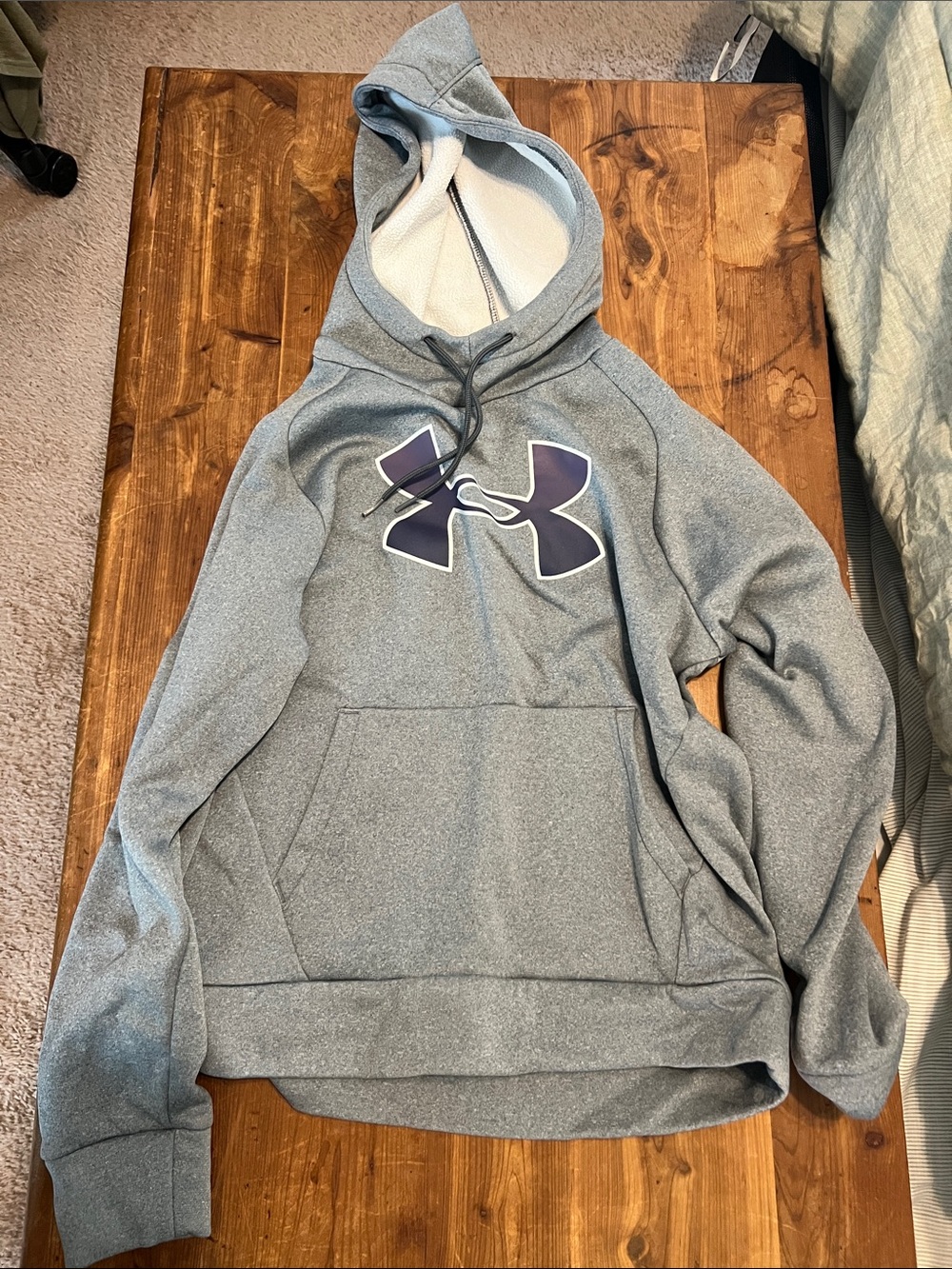 Under Armour Light Gray Hoodie with Navy Logo